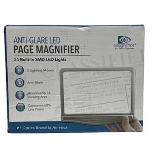NWB! MAGNIPROS 5X Large LED Page Magnifier for Reading GREY